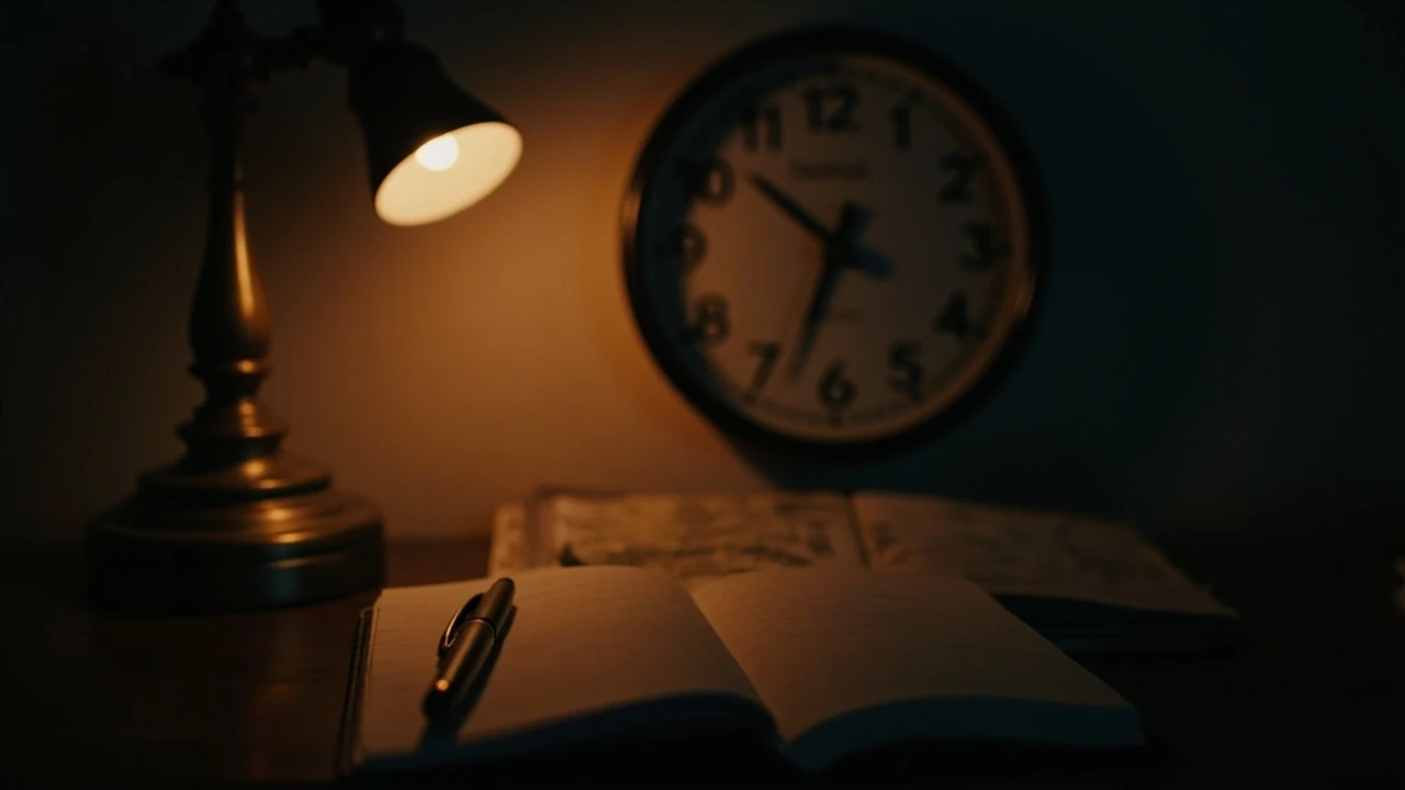 Zegar ścienny wskazujący godzinę 23:23 w miękkim, wieczornym świetle
