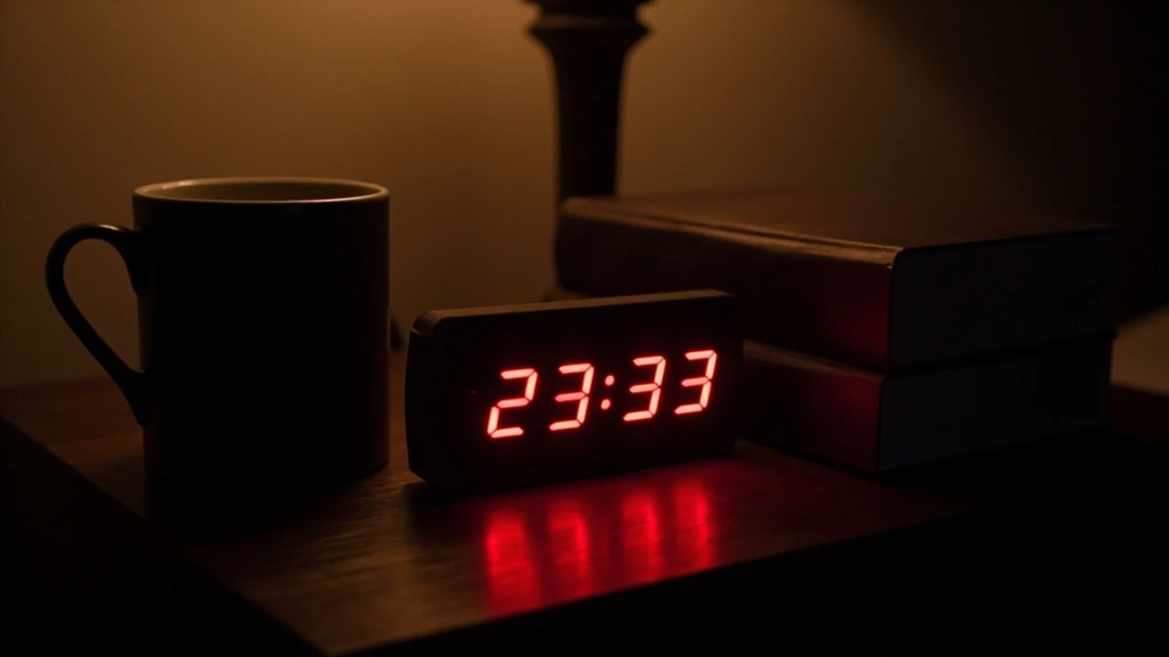 2333 znaczenie – zegar cyfrowy wskazujący godzinę 23:33 na ciemnym tle